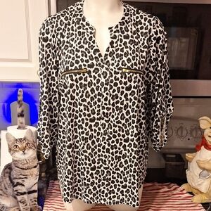 f Fyve Animal Print Stretch 3/4 Sleeve Pullover Tunic Plus Size 1X